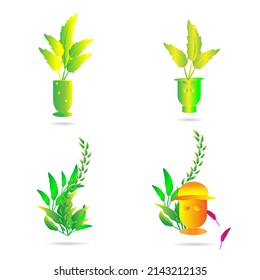 Flowers green plant ornament icon decoration abstract background art design pattern vector illustration