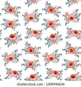 Flowers and Greenery Bouquet Vector Seamless Pattern