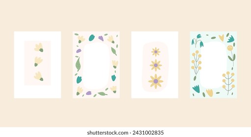 Flowers greeting card background set. Floral minimalistic banners template. Cover with frame and decoration. Vector flat illustration. - Powered by Shutterstock - Get 15% off with code: PIKWIZARD15