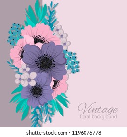 Flowers greeting card template. Vector frame.