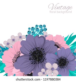 Flowers greeting card template. Vector frame.