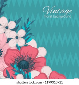 Flowers greeting card template. Vector frame.