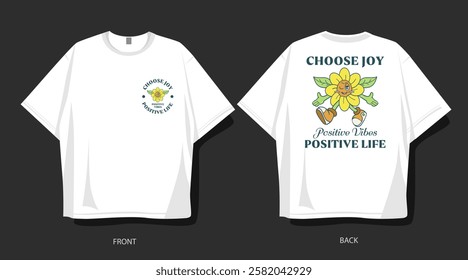 Flowers groove cartoon vector. Happy blooming t-shirt design, spring graphic illustration. Inspirational quotes for clothing design and merch