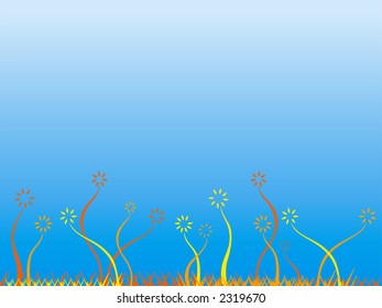 flowers growing against blue background