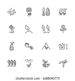 Flowers Growing Cultivation outline icons set Black symbol on white background. Flowers Growing Cultivation Simple Illustration Symbol lined simplicity Sign. Flat Vector thin line Icon editable stroke