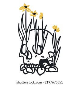 Flowers Growing In Skull  High quality vector