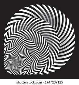 Flowers. Halftone Vector Spiral Design element. Background with Black Strips