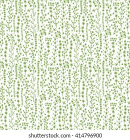 Flowers. Hand drawn doodle Wild Flowers. Floral Seamless pattern - Vector illustration. Green Floral background. Wildflowers. Grass.