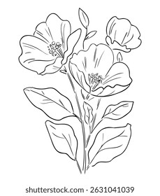Flowers Hand Drawn ink Beautiful Decorative Element for design. Vector illustration