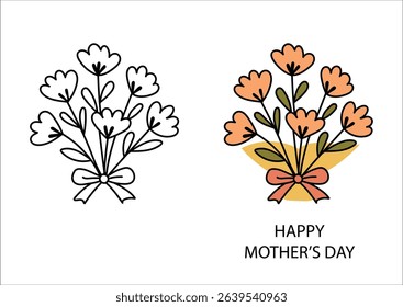 Flowers, hand drawn line art for design, print media, social media, vector file.