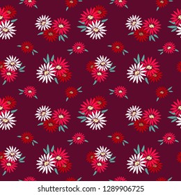 Flowers hand drawn seamless pattern. Bold vibrant color abstract flowers. Floral decorative background. Template wrapping paper, wallpaper, fabrics. Packaging, web print projects vectror illustration