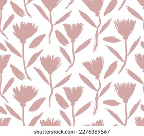 flowers hand drawn seamless pattern. ink brush texture. 