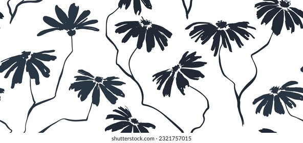 flores dibujadas a mano sin costura. textura de pincel de tinta.