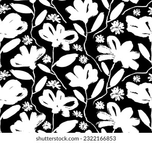 flores dibujadas a mano sin costura. textura de pincel de tinta.