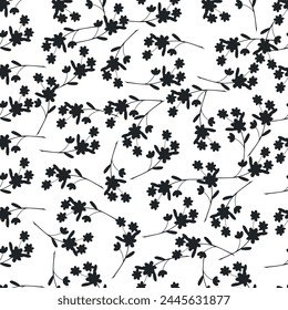 flowers hand drawn seamless pattern. ink brush texture.