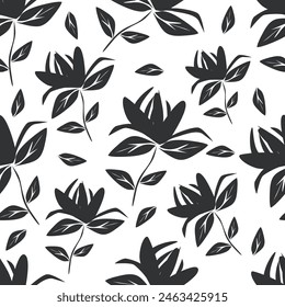 flowers hand drawn seamless pattern. ink brush texture.