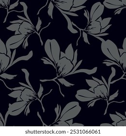 flowers hand drawn seamless pattern. ink brush texture