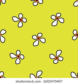 flowers hand drawn seamless pattern. ink brush texture