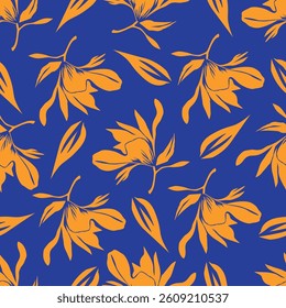 flowers hand drawn seamless pattern. ink brush texture