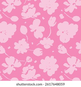 flowers hand drawn seamless pattern. ink brush texture. 

