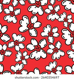 flowers hand drawn seamless pattern. ink brush texture
