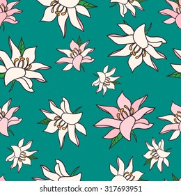 Flowers hand drawn seamless pattern vector. Doodle background