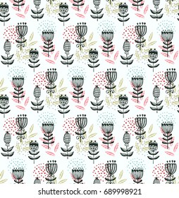 Flowers hand drawn seamless vector pattern