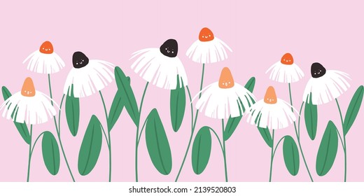 Flores dibujadas a mano diseño simple y moderno repetido. Ilustraciones de forma orgánica, Flor de margarita, ilustraciones florales adorables ilustraciones