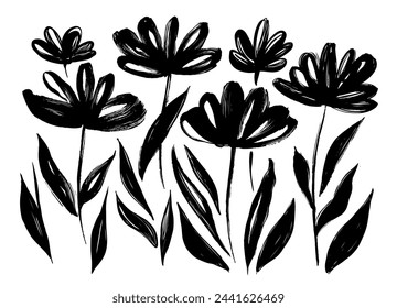 Flowers hand drawn vector. Brush pattern