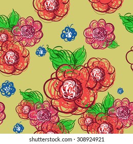 Flowers hand drawn. Vector seamless pattern EPS10