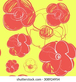 Flowers hand drawn. Vector seamless pattern EPS10