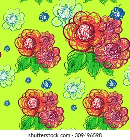 Flowers hand drawn. Vector seamless pattern EPS10