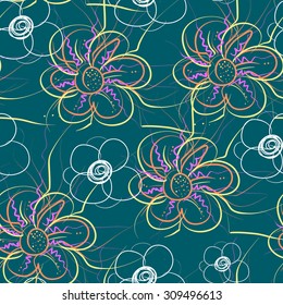 Flowers hand drawn. Vector seamless pattern EPS10