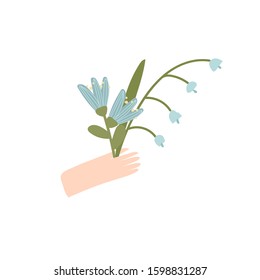 Flowers in hand on a white background. Style hand illustration on isolated background. A bouquet of flowers can be used on cards for women's day, March 8, banners, websites, postcards. Vector.