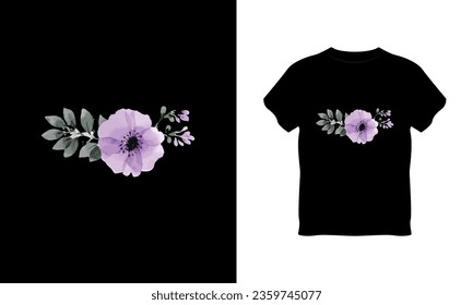 camiseta de diseño de pintura de mano de flores, diseño de camisetas de color de agua floral, diseño de camisetas de color floral