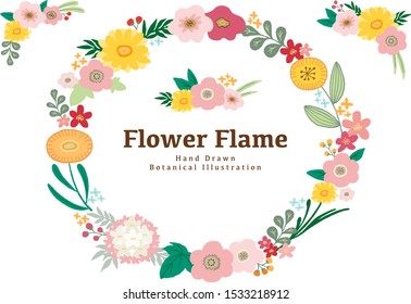 Flowers hand painted vector frame, pastel color