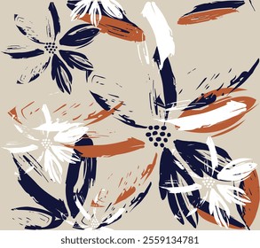 flowers hand-drawn, Abstract hand drawn flower art seamless pattern. Floral brush strokes seamless pattern, art Brushstroke flowers and leaves pattern, Seamless pattern of abstract flower and leaf.eps