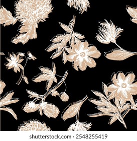 Las flores tienen forma orgánica con fondo transparente. Patrón floral abstracto simple. Impresión moderna en blanco y negro. Ideal para el diseño textil, Fondo de pantalla, tarjetas, carteles y decoración.