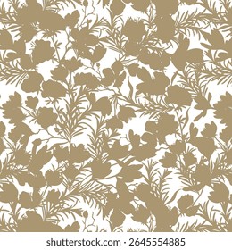 Flowers have organic shape with seamless background. Simple abstract floral pattern. Modern printing. Ideal for textile design, wallpaper, cards, posters and decoration.
