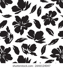 Flowers have organic shape with seamless background. Simple abstract floral pattern. Modern monochrome printing . Ideal for textile design, wallpaper, cards, posters and decoration.
