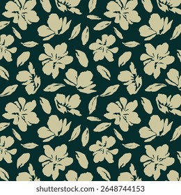 Flowers have organic shape with seamless background. Simple abstract floral pattern. Modern monochrome printing . Ideal for textile design, wallpaper, cards, posters and decoration.
