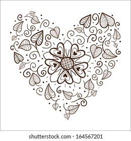 Flowers heart frame. Sketch vector design element for Valentine's day