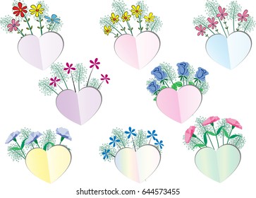 flowers with heart shape blank card