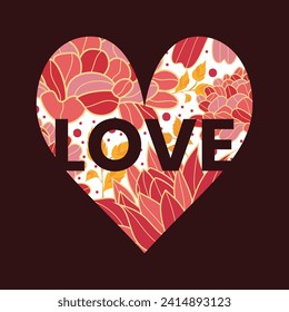 Flowers heart symbol alphabet letters love text frame pattern for cards, invitations, designs.