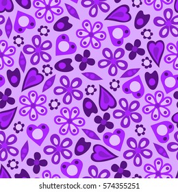 Flowers and hearts. Abstract background. Seamless pattern. Vector illustration.