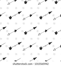 Flowers, hearts, arrows vector seamless pattern. Doodle arrows texture design. Hipster style pattern for web, background, gift wrap, print, fabric