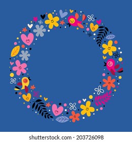flowers, hearts, birds love nature circle frame background