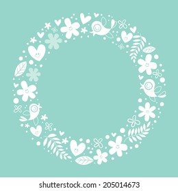 flowers, hearts, birds love nature circle frame background
