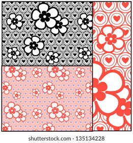Flowers with hearts and circle with 3 different color schemes. EPS 10  (pattern tile is located in the swatch palette)