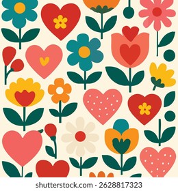 Flowers Hearts Print Design in Vector